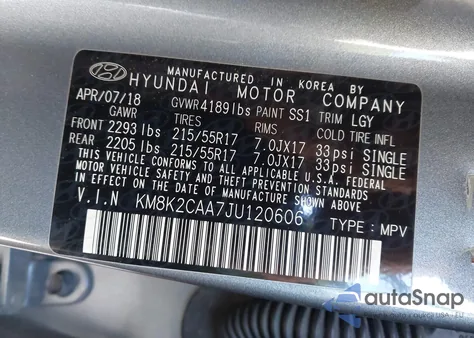 2018 Hyundai Kona Sel from USA, damaged, VIN KM8K2CAA7JU120606